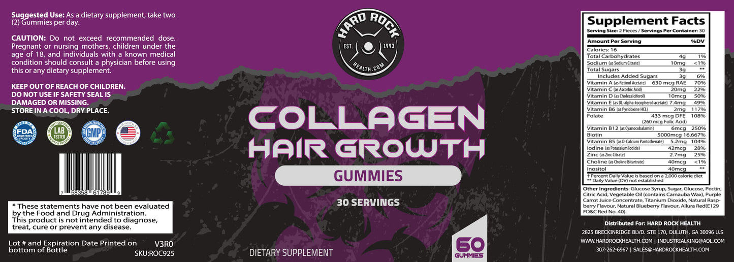 Hard Rock Hair Health Collagen Gummies