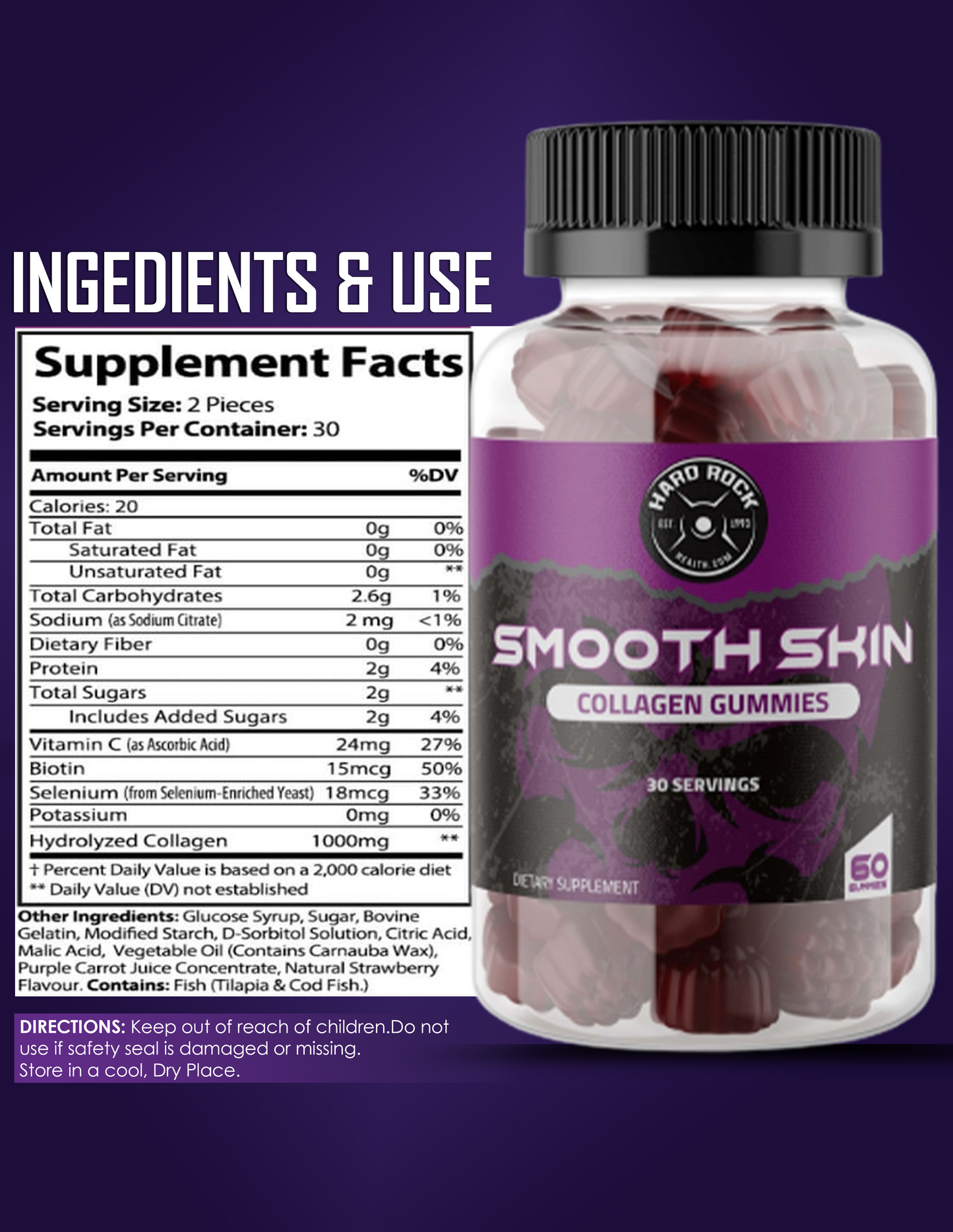 Hard Rock Smooth Skin Collagen Gummies With Vitamin C